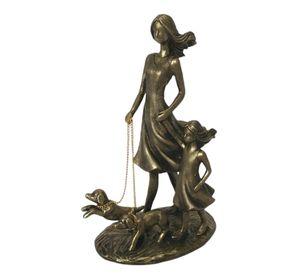 Figura Decorativa Madre E Hija Con Mascota Gold