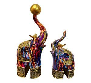 Set 2 Figura Decorativa Elefante Graffiti Colorido Hogar Jhn