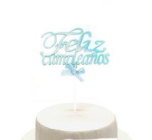 TOPPER TORTA FELIZ CUMPLEAÑOS CELESTE GLOW X1UNI