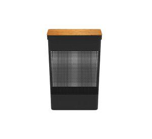 Cesta de Ropa Grid Con Tapa De Bambú 49 L Negro