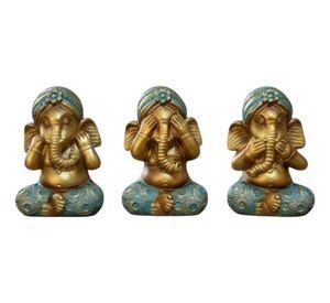 Set 3 Figuras Decorativas Sabiduría Ganesha Adorno Jhn