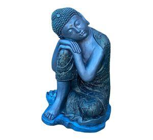 Figura Buda Durmiente Flor Loto Blue 38 cm