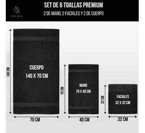 Set De 6 Toallas De Baño Algodon 500gr Cuerpo Mano Grande Az  Gris Negro