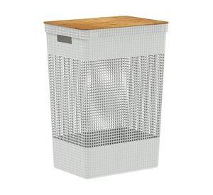 Cesta de Ropa Grid Con Tapa De Bambú 49 L Blanco Océano