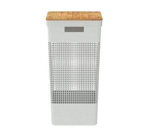 Cesta de Ropa Grid Con Tapa De Bambú 49 L Blanco Océano