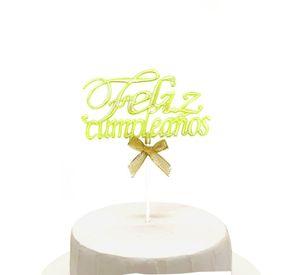 TOPPER TORTA FELIZ CUMPLEANOS AMARILLO GLOW X1 UNI