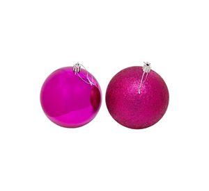 Set de 6 esferas navideñas de 10 cms color fucsia
