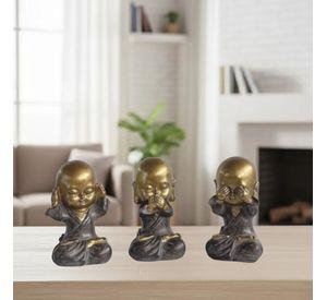 Set 3 Figura Decorativa Monje Budista Sabio Zen Adorno Jhn