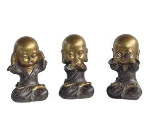 Set 3 Figura Decorativa Monje Budista Sabio Zen Adorno Jhn