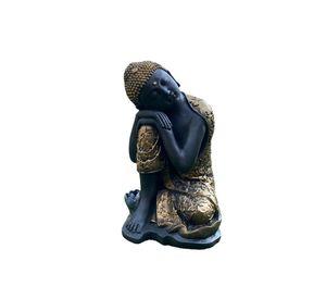 Figura Buda Durmiente Flor Loto Black / Gold 38 cm