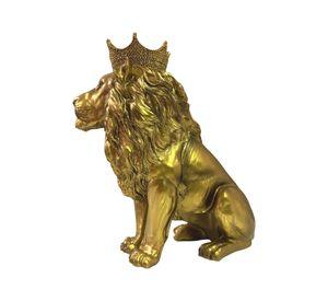 Figura Estatua León Sentado Decoración Dorado Jhn