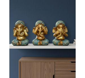 Set 3 Figuras Decorativas Sabiduría Ganesha Adorno Jhn