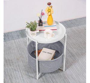 Mesa Lateral Auxiliar 2 Niveles con Cesta 42x42x52cm Blanco