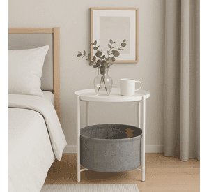 Mesa Lateral Auxiliar 2 Niveles con Cesta 42x42x52cm Blanco