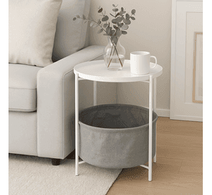Mesa Lateral Auxiliar 2 Niveles con Cesta 42x42x52cm Blanco