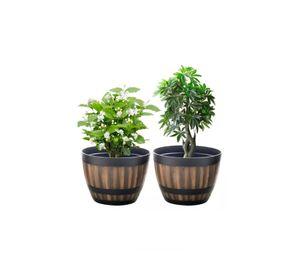 2 Maceteros Barril Simulación Madera 4L con Agujero 22.8x17cm