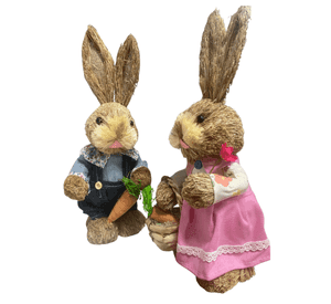 Estatuilla Conejito Pareja De Paja Ornamento Pascua Pequeña