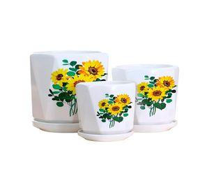 Set 3 Macetas Girasol Cerámica Plantas Jardín Decoración Jhn