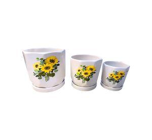 Set 3 Macetas Girasol Cerámica Plantas Jardín Decoración Jhn