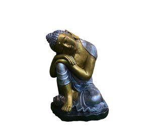 Figura Buda Durmiente Base Flor Loto Dorado/Plata 48 cm