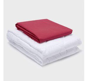 COMBO SABANA ROJA + CUBRECOLCHON 1 PLAZA