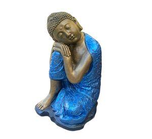Figura Buda Durmiente Flor Loto Gold /Blue 38 cm