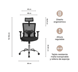 Silla de oficina presidente Ergonomus Delphi base cromada color negro