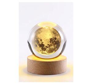 Adorno Lámpara Esfera Luna 3d Led Usb Vidrio Base Madera