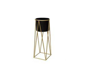 Porta Macetero Pedestal Negro y Dorado para Plantas