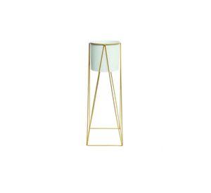Porta Macetero Pedestal Blanco y Dorado para Plantas
