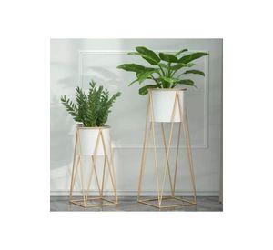 Porta Macetero Pedestal Blanco y Dorado para Plantas