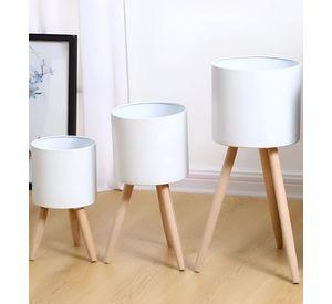 Set Macetas Planta Patas Interior Exterior Flores Blanca Jhn