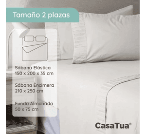 Sabanas casatua hotel funda almohada 2 plazas color gris claro
