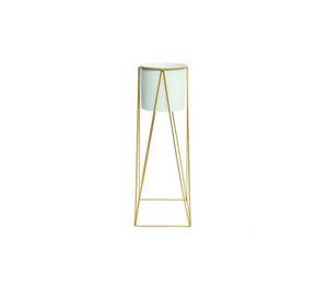 Porta Macetero Pedestal Blanco y Dorado para Plantas