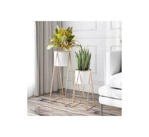Porta Macetero Pedestal Blanco y Dorado para Plantas