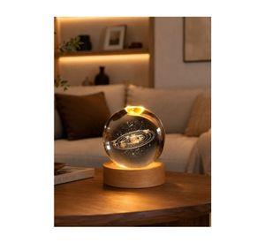 Lámpara De Noche Esfera De Cristal Luz Led 3d Saturno