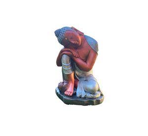 Figura Buda Durmiente Base Flor Loto Cobre/Plata 48 cm