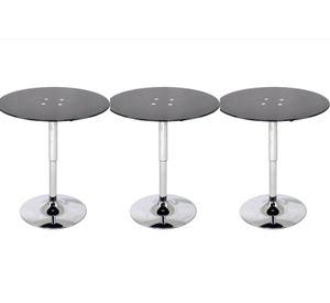 Set 3 Mesas de Bar Vidrio Templado Negro Regulable 60 CM Diámetro