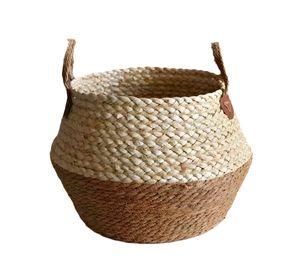 Canasto Macetero Yute Cesta Tejido Beige Hogar 26x22cm
