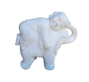 Figura Monje sobre Elefante White 48 cm