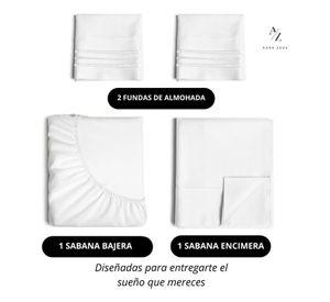 Juego De Sabanas 1800 Hilos Microfibra Cepillada Plazas Az  2.5 Blanco 2 Blanco 2 Negro