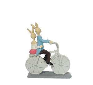 Figura Decorativa Pareja De Conejos En Bicicleta 20cm