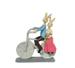Figura Decorativa Pareja De Conejos En Bicicleta 20cm