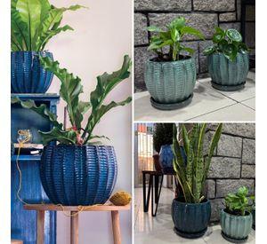 Maceta Hosse 37 Azul Capri con plato