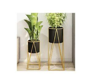 Porta Macetero Pedestal Negro y Dorado para Plantas