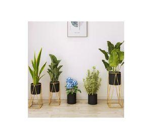 Porta Macetero Pedestal Negro y Dorado para Plantas