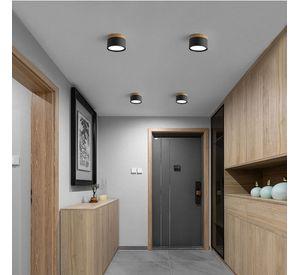 Foco Led Sobrepuesto Negro y Madera 7W Luz Fria 6000K