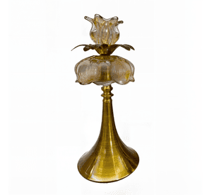 Candelabro Vintage Dorado Cristal Portavelas Mesa 33cm Jhn
