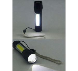 SET X 2 LINTERNA 1 LED+1 LED COB MINI TACTICA METAL CON ZOOM RECARGABLE