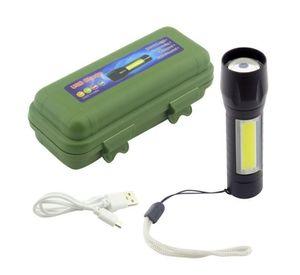 SET X 2 LINTERNA 1 LED+1 LED COB MINI TACTICA METAL CON ZOOM RECARGABLE
